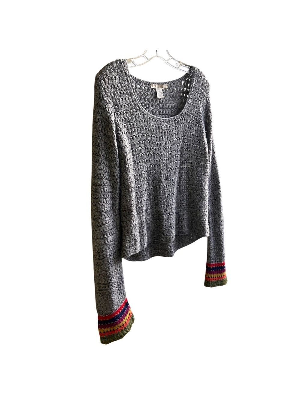 Free People Crew Scoop Neck Loose Weave Wool Blend Sweater M - Picture 3 of 6